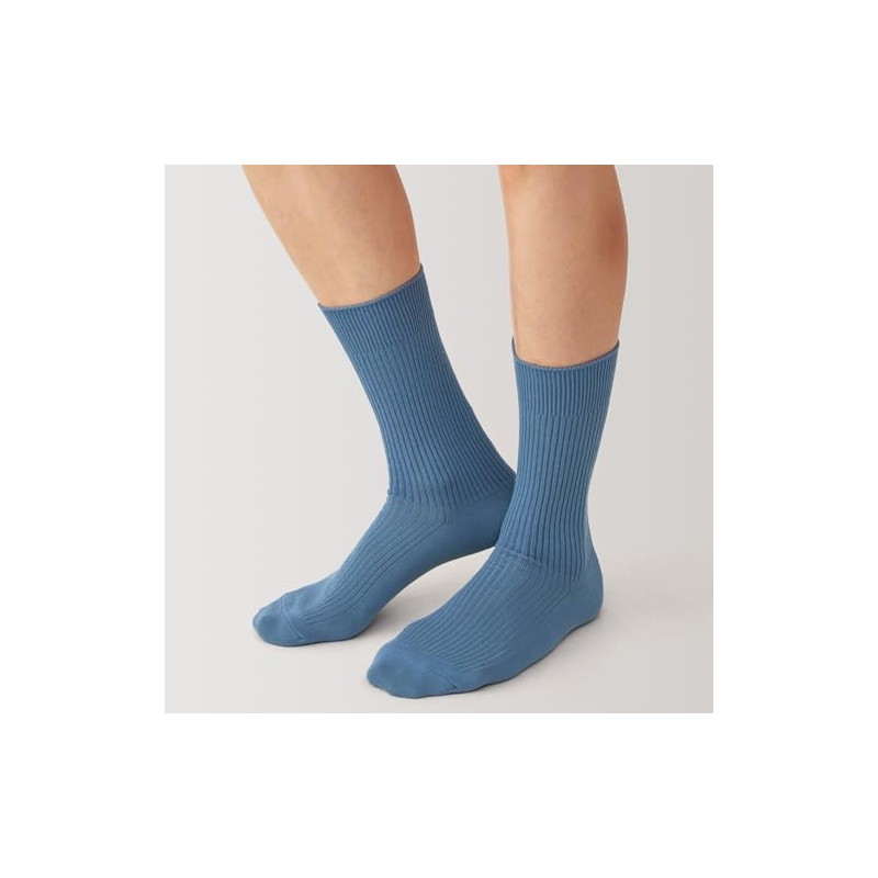 MUJI Men's Socks, Right Angle, Non-Slip, Ribbed Socks, Men's, blue