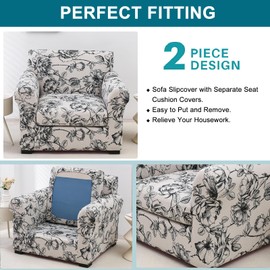 KRFOONN 2 Piece Chair Covers Printed Sofa Covers Couch Covers Washable Armchair Sofa Couch Slipcover Furniture Protector with Elastic Bottom for Living Room (Armchair, Color33), Small