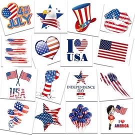 AOYOO Fourth of July Tattoos, 20 sheets American Flag Temporary Tattoos, USA face tattoos, Red White Blue tattoos stickers, 4th of July, Independence Day, Memorial Day, Patriotic Theme Party Supplies