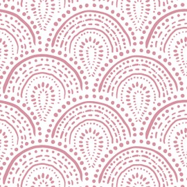EeeComing Boho Peel and Stick Wallpaper Pink Geometric Wallpaper 17.3" x118" Geometric Contact Paper Pink Peel and Stick Wallpaper Removable Self Adhesive Wallpaper for Wall Home Decoration Vinyl