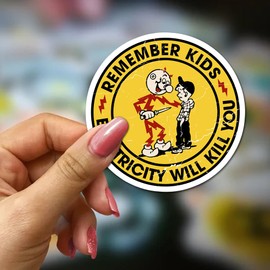 FALIMITLESS Remember Kids Electricity Will Kill You Sticker Hard Hat Decals Vinyl Waterproof - Electrician Stickers for Water Bottles, Phone Laptop Car Window