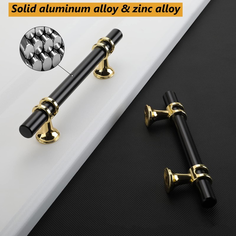 Haliwu 10 Pack Black Cabinet Pulls, Black Gold Cabinet Handles,