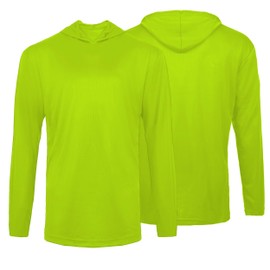 Glory Max High Visibility Safety Work T Shirts Long Sleeve with Hood 2 Pieces, Neon Green, X-Large