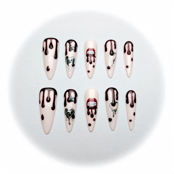 Nails Handmade Press on Nails,Halloween hand-Painted Nails Design by Salon