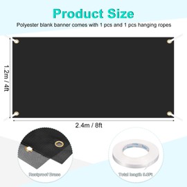 PATIKIL Blank Banners Signs to Decorate 4'x8' Sublimation Black Banner with Hanging Rope for Business Outside Outdoor Wall, 1 Set