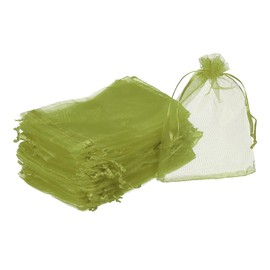 MECCANIXITY 100pcs Organza Bags 3.9x5.9 Inch Drawstring Favor Pouches Sheer Mesh Bag for Gift Jewelry Wedding Party Christmas Candy Army Green