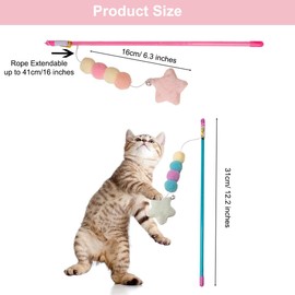 ZAAWUUT 2-Pack Cat Wand Toys,Interactive Play Stick with Elastic Rope Plush Pendant Toy for Small Kitten Cats Exercise (2 Colors)