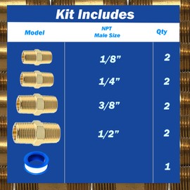 FloFlex Brass Fittings, 9pcs Hex Nipple Kit, 1/8", 1/4", 3/8", 1/2" NPT