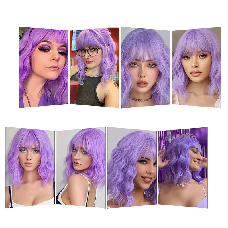 Mxayhnajxl Purple Wigs for Women,Light Purple Bob Wavy Wig with