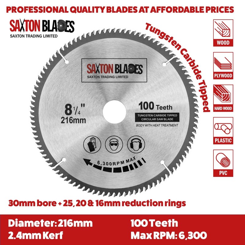Saxton TCT Circular Fine Cutting Wood Saw Blade 216mm x