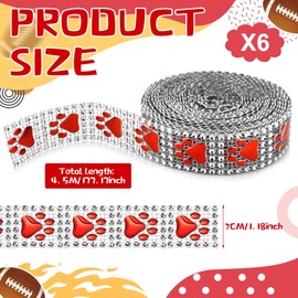 Yinkin 6 Rolls Paw Print Rhinestone Bling Roll 5 Yard Homecoming Mum Ribbons Glitter Crystal Diamond Rhinestone Ribbons Trim(Red)