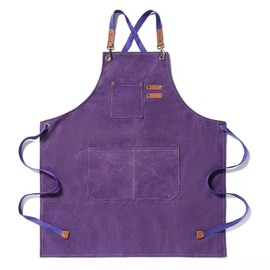 BBQ Aprons for Men, Practical Work Apron, Work Apron with Pockets with Adjustable Straps for Hairdresser, Kitchen, Gardener, purple