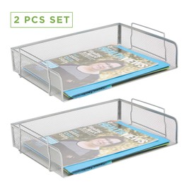 Mind Reader Desk Document Organizer 2 Piece Stackable Tray, Silver, 2 Count