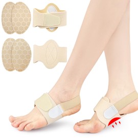 Arch Support Brace for Plantar Fasciitis Relief, Adjustable Arch Support Sleeves for Men and Woman with 2 Pairs Different Heights Removable Arch Support Pads for FlatFoot, High Arches (beige color)