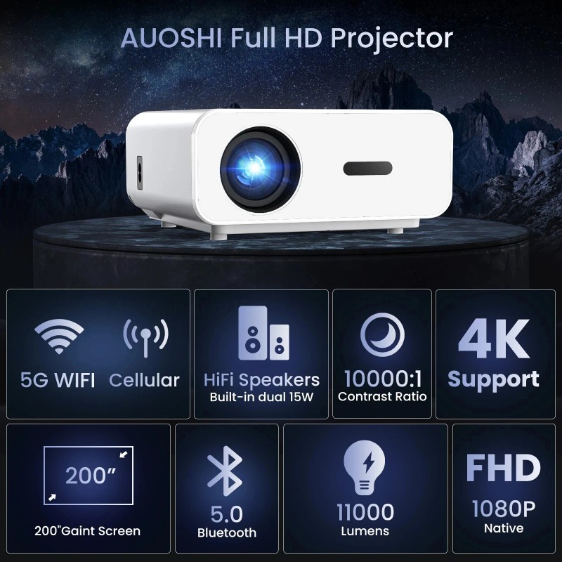 HOMPOW F1 4K Support Mini Portable LED Projector with Wi-fi