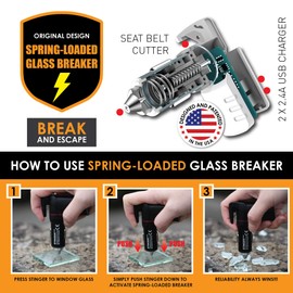 Ztylus Stinger Plus Car Vehicle Emergency Escape Tool : Life-Saving, Spring Loaded Window Breaker Punch, Seat Belt Cutter (1x White Stinger Plus)