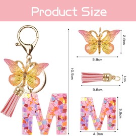Capaneus Keyring Girl Key Chain Letter Key Chain with Initial Letter Pink Butterfly Name Pendant for Women and Girls, m