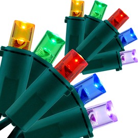 YULETIME Multicolor Wide Angle LED Christmas Lights 200 Count 50 ft, Pack of 2 Strands 25 ft 100 Lights UL Certified Commercial Grade String Light Set (Multicolor)