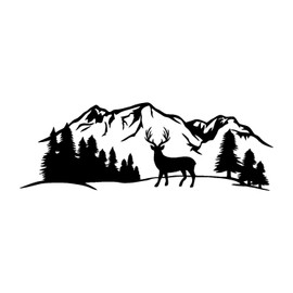 Deer Decal-Mountains Deer Snow Animal Winter-Wall Decal Sticker-Forest Trees-Living Room Nersury Club Wall Decor Decals-Removable Stickers-BxSxK00-34-37-25x70 in