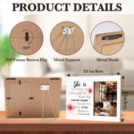 Zcsni Christian Gift Photo Frame, She Laughs Without Fear Of The Future Picture Frame Decor, Motivational Desk Shelf Tabletop Photo Frame Decor,Gifts For Friend Family Coworker-A11