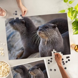 Lantern Press 1000 Piece Jigsaw Puzzle, River Otters on Log