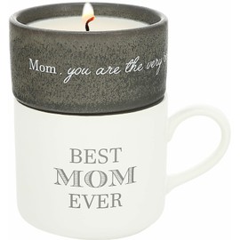 Pavilion - Best Mom Ever - 4 Oz Candle & 10.8 Oz Mug Gray & Cream Neutral Stackable To: & From: Tag Gift Set
