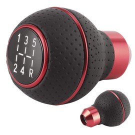 Automatik-Schaltknauf, Auto Schaltknauf Kopfgriff Hebel 5-Gang-Schaltknauf, Aluminiumlegierung und Leder, Manuelles Autozubehör(C (rot))