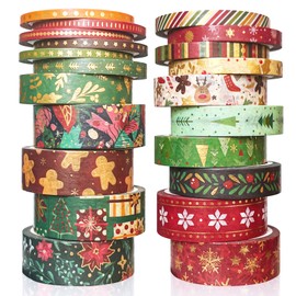 SHINTAYL Christmas Washi Packing Tape - 21 Rolls Foil Gold Craft Xmas Duct Masking Paper Tape, Glitter Holiday Tape with Snowflake Deer Christmas Pattern for Party Favors Gift Wrapping