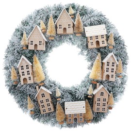 Daifunli Christmas Wreaths for Front Door Xmas Village Wreath Christmas Village Accessories Outside Christmas Wreaths for House Mini Craft Wreaths Winter for Windows, Walls, Xmas Decorations, 20 Inch