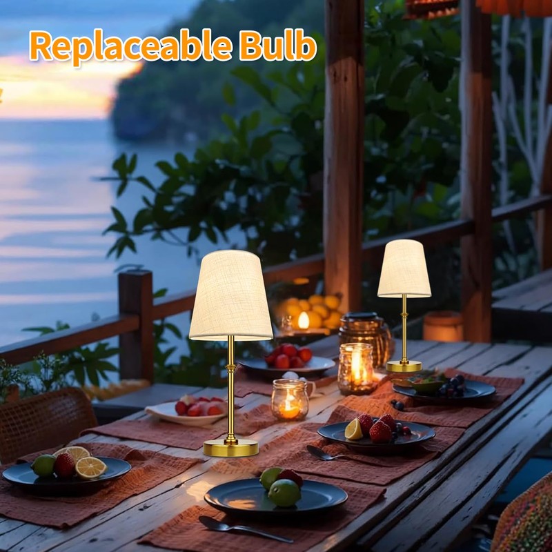 BLUEYE Cordless Table Lamps,Remote Control,5200mAh,No Flicker,2700K-6000K,Rechargeable Bulb,50W Equivalent,Retro Style,Fabric Shade,Battery