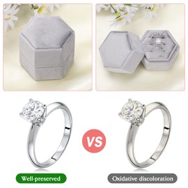 WantGor Velvet Jewelry Ring Box, 3 Slots Hexagon Ring Gift Box Vintage Ring Display Holder Case for Wedding Ceremony Proposal Engagement (Gray)