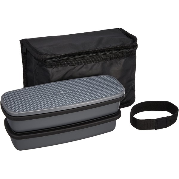 OSK BLW-28HXF Men’s 2-Tier Lunch Box, TSUMUGI Deux, 16.5 fl oz (470 + 420 ml), Chopsticks Included, Lunch Belt Included, Divider, Cold Storage Bag, Easy to Clean, No Washer, Compact Storage, Made in Japan