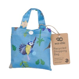 ECO CHIC Lightweight Foldable Reusable Shopping Bag Water Resistant Tote Bag (RSPB Birds Blue)