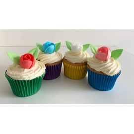 Holly Cupcakes 24 Beautiful Mixed Colour Edible Wafer Roses & 24 Pretty Leaves