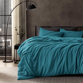 SLEEP ZONE Duvet Cover Queen Size, Stone Washed, Soft and Comfortable with Natural Wrinkles, Easy Care, Gift-Wrapped, Safe and Skin-Friendly(Teal, Queen)