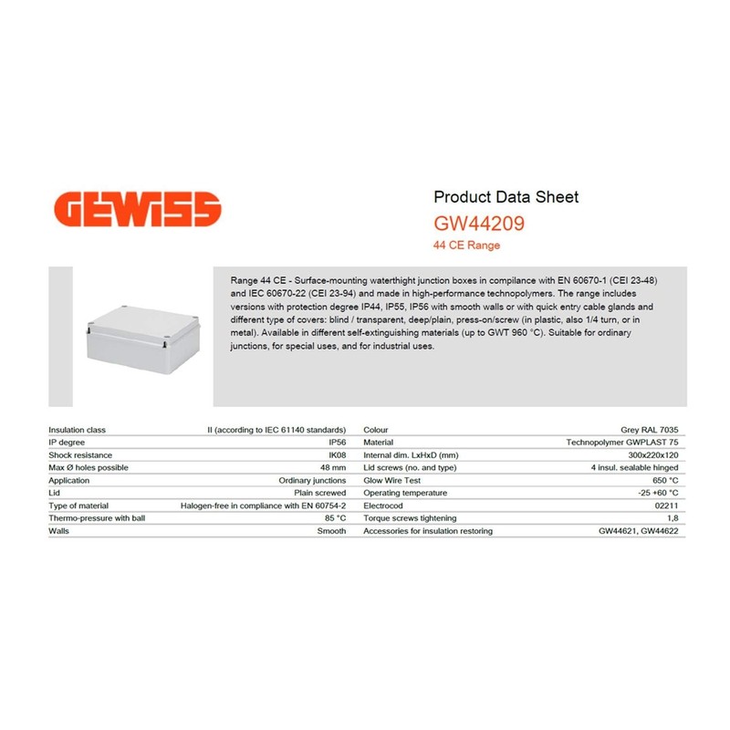 Gewiss Plastic Enclosure GW44209