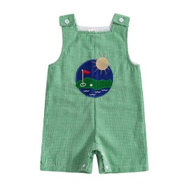 Yxniwxe Toddler Baby Boys Summer Overalls Romper Casual Golf Embroidery Plaid Sleeveless Jumpsuit Shortall 6 12 18 24M 2 3 4T (Green, 12-18 Months)