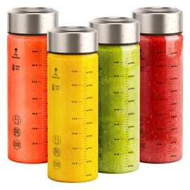 Sursip 16 oz Glass Juice Bottles – 4 Pack Wide Mouth Borosilicate Glass Bottles with Lids – Heat-Resistant, BPA Free, Leakproof & Reusable for Juicing, Smoothies, Milk, Protein, Water