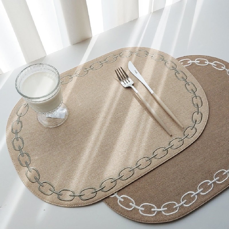 Artepele artificial leather oval chain embroidery table mats 2 pieces,