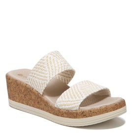 BZees Womens Resort Cork Wedge Strappy Sandal White/Natural Raffia 9 M
