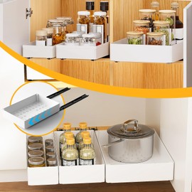 TOKLYUIE Pull Out Cabinet Organizer 3Pcs Set Peel and Stick Pull Out Drawers for Cabinets Peel and Stick Slide Out Shelves Drawer for Kitchen Under Sink Cabinets Adhesive Cupboard Organizer