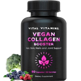 Vital Vitamins Vegan Collagen Booster - with Silica and Hyaluronic Acid - Plant-Based Collagen Supplements - Supports Hair, Skin, Nails & Joints - 60 Capsules