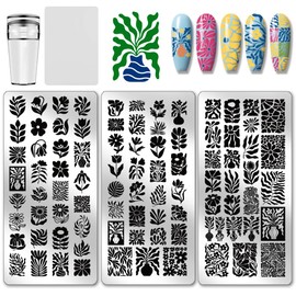 PH PandaHall 3pcs Flower Nail Stamping Plates Leaves Patterns Nail Image Plates Plants Leaf Nails Art Templates Wavy Floral Print Manicure Stencils for Women Manicures Salon DIY Printing Design