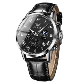 OLEVS Men's Lightweight Leather Wrist Watch, Waterproof, Analog, Quartz, Lightweight, Brown, Date, Day, Chronograph, 24 cm, Classic