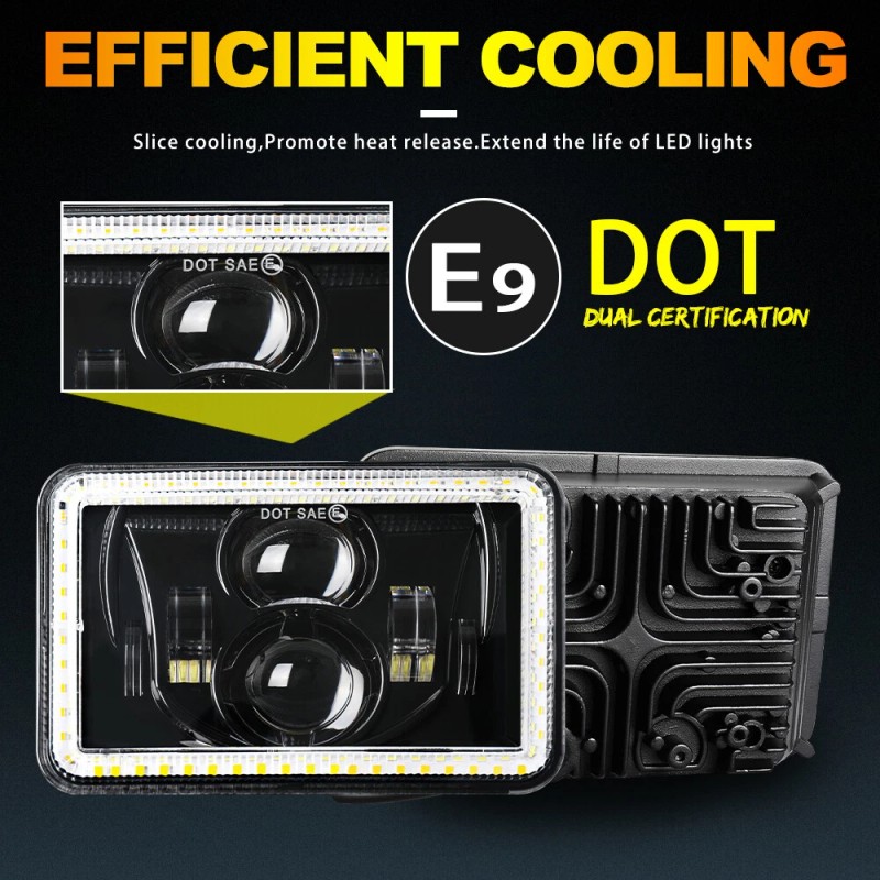 BraveWAY 4PCS 4X6" LED Headlights DOT Approved with High Low