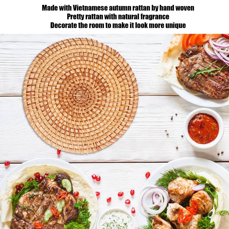 Round Woven Placemats, Natural Rattan Braid Table Mats, Hot Insulation