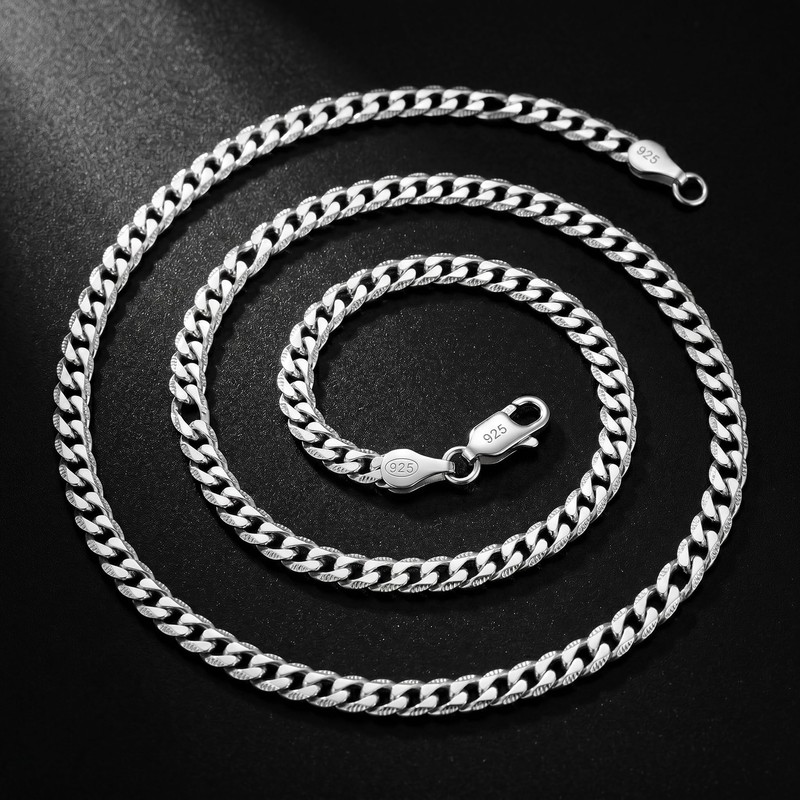 Sterling Silver Necklace for Men,7MM Diamond Cut Cuban Chain 22
