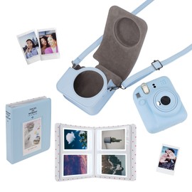 Mumlicha Instant Mini 12 Camera Accessories, Camera Case for Instax Mini 12 with 64 Pockets Photo Album and Picture Fframes/Wall Decor Frames/Frame Stickers/Corner Stickers/Color Filters (Blue)
