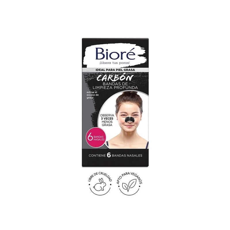 Bandas nasales Bioré de limpieza profunda con carbón 6 pzas