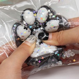 Mini Plush Cat Paws, Plush Bounce Back Stress Relief Toy, Soft, Cat Paw Squeeze Toy, Novelty Cute Soft Cat Paw Squeeze Toy (Black + White)